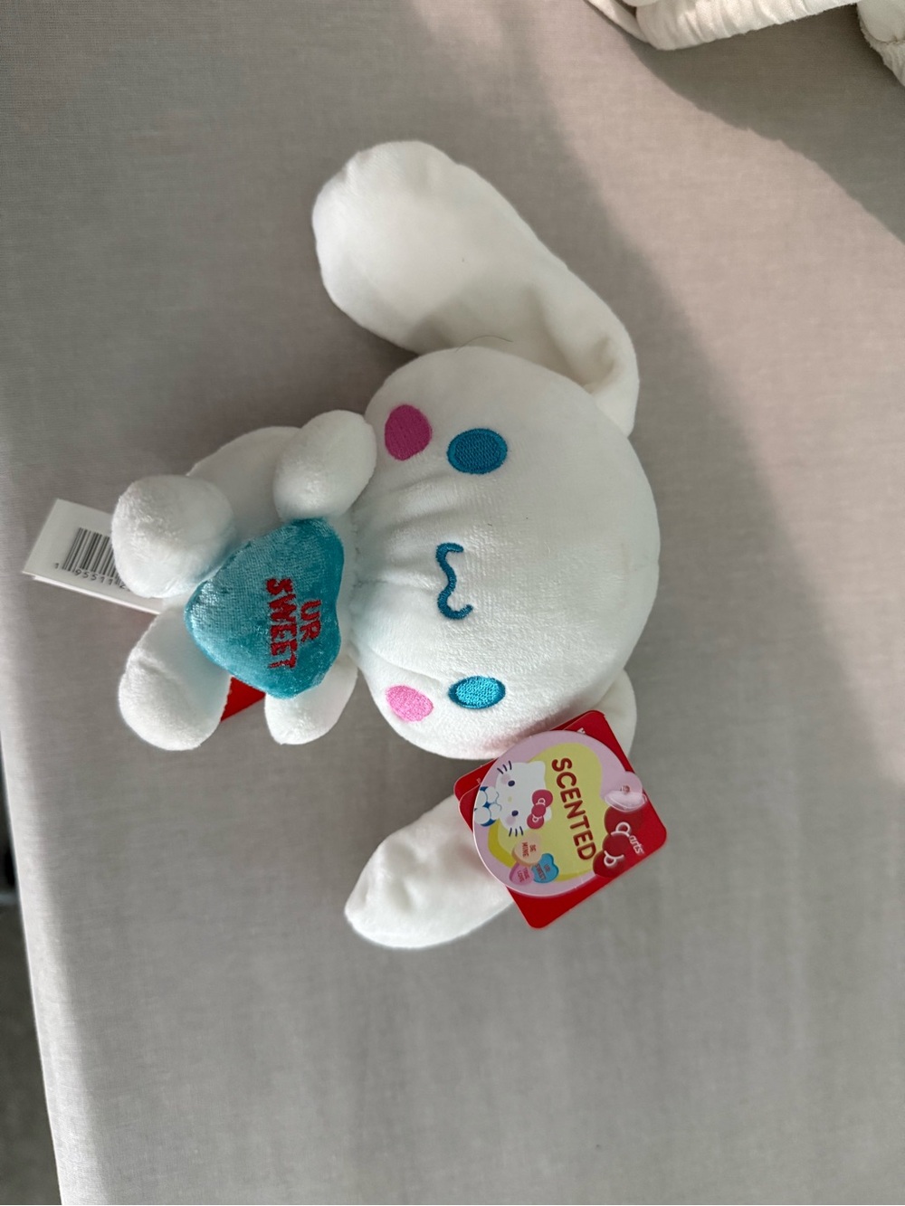 Ty White Plush Bunny with Blue Heart and Pink & Blue Accents